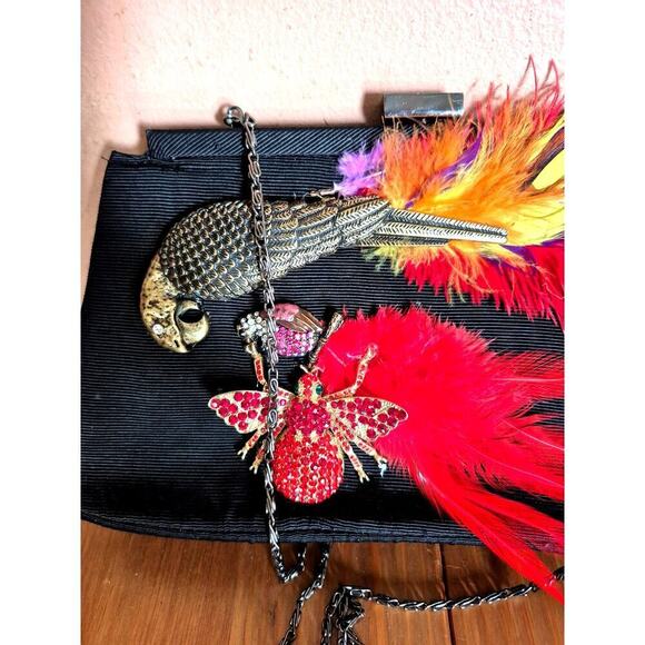 Iris Lane Evening Clutch Shoulder bag black satin embellished in crystals - Picture 2 of 7